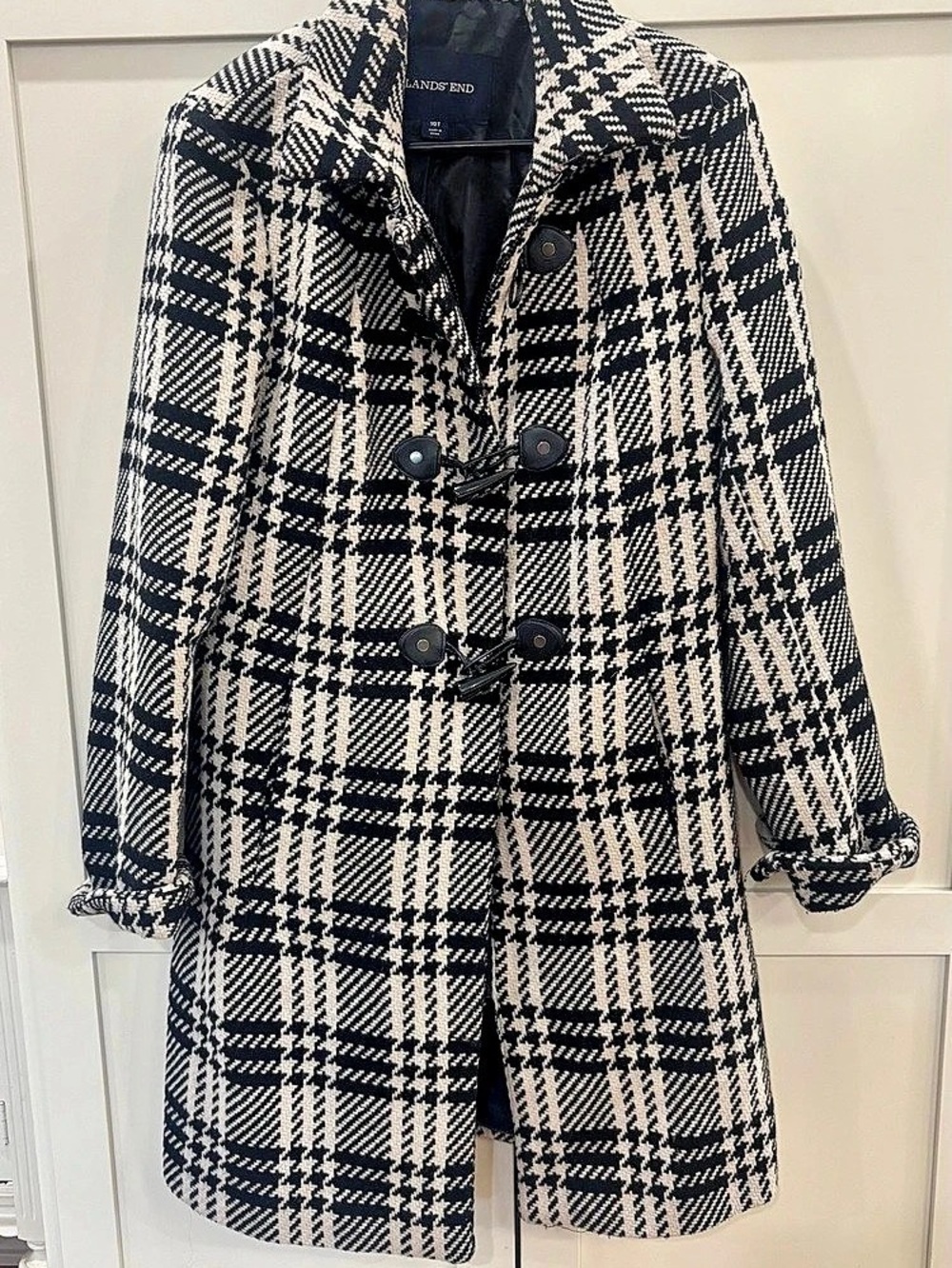 Lands' End Plaid Pea Coat in Black & White Size 10T